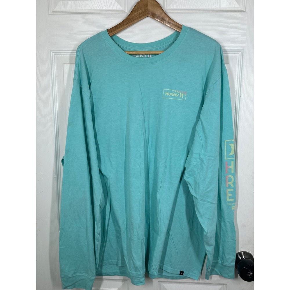 Hurley T-Shirt Mens XXL Blue Long Sleeve Graphic Surf Cotton Blend Casual